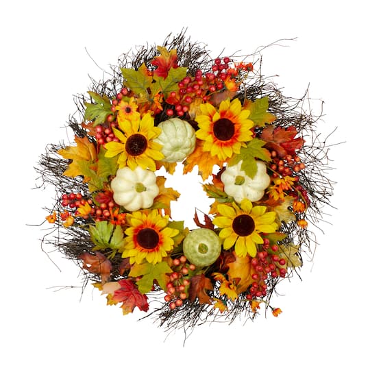 26" Sunflowers & Gourds Thanksgiving Wreath